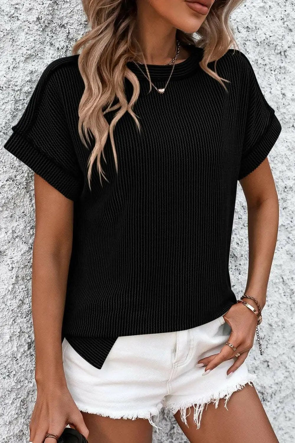 Chic striped ribbed tee with seams - Love Salve